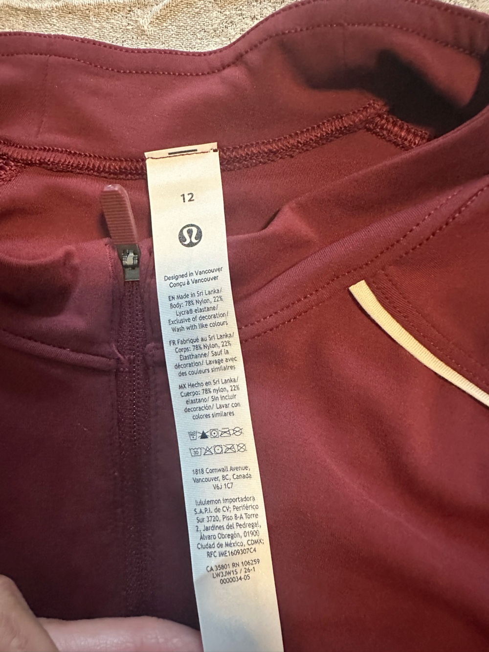 lululemon🍋 Wunder Train 1/2 Zip Cropped Long Sleeve Size 12 NWT Burgandy Bay - Picture 10 of 10